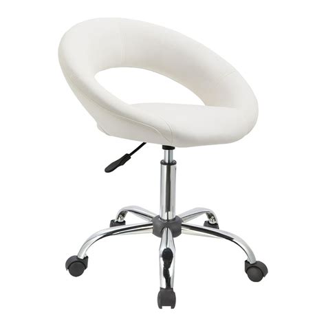 Duhome PU Home Office Desk Chair Work Stool Adjustable Swivel Task Chair On Wheels (White ...