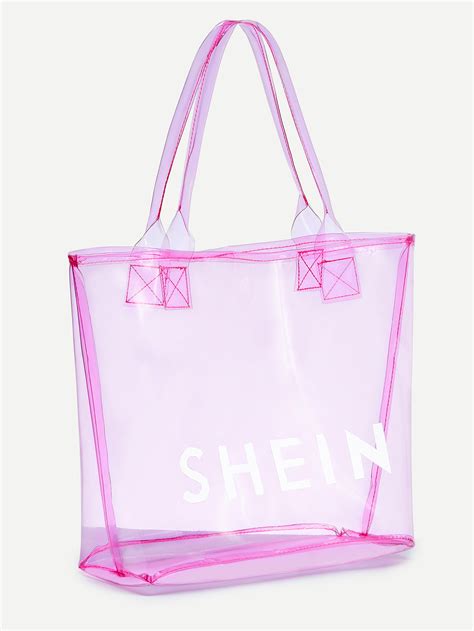 Pink SHEIN Print Clear Beach Tote Bag -SheIn(Sheinside)