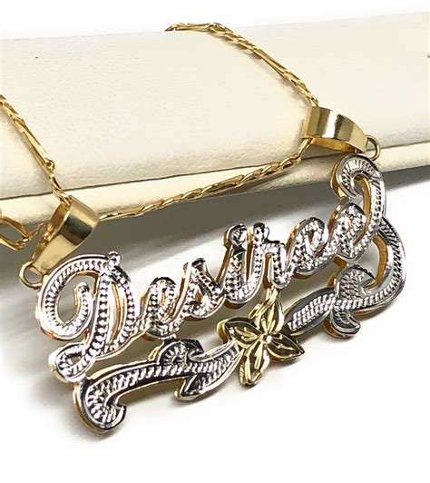 14k Solid Gold Yellow Custom 3D Double Name Illusion (White Gold) Name ...