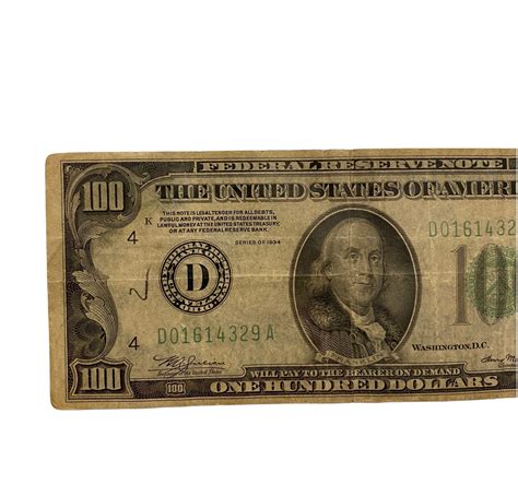 1934 D One Hundred Dollar Bill Antique 100 Dollar Bill Federal Reserve Note - Etsy