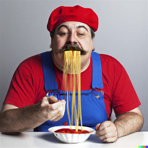 Real life super mario eating spaghetti – DALL·E 2 Images