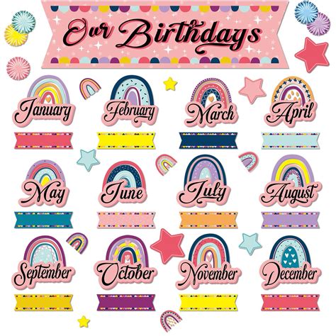 Buy 152 Pcs Birthday Bulletin Board Classroom Set Rainbow Birthday Chart Decoration Our Class ...