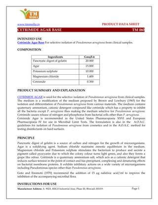 Cetrimide agar base_td | PDF