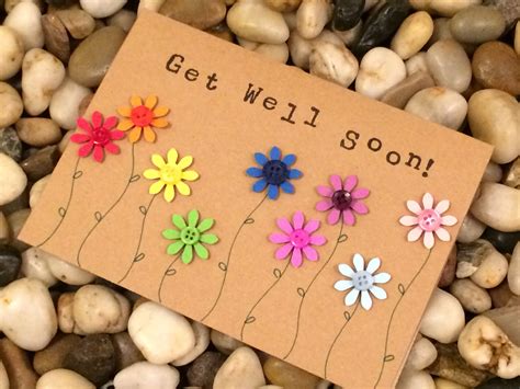 Get Well Soon Card, Under the Weather Card, Personalized Card, Paper Flowers, Button Card ...