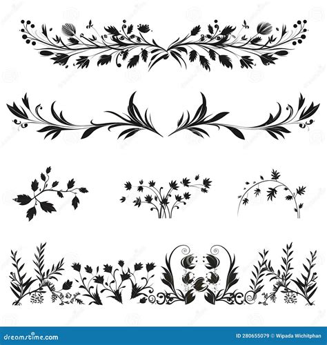 Set of Floral Line Divider Illustration Stock Illustration - Illustration of floral, pagedivider ...