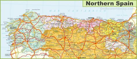 Map of northern Spain - Map of northern Spain with cities (Southern Europe - Europe)