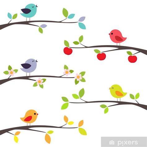 Sticker Birds on branches - PIXERS.US | Bird on branch, Branch vector, Bird silhouette