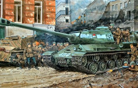 Wallpaper art, Soldiers, USSR, Tank, The is-2, The great Patriotic war, Heavy, The Red Army ...