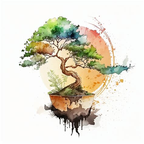 Bonsai Tree Wall Art: Peaceful Minimalist Watercolor Paint - Etsy