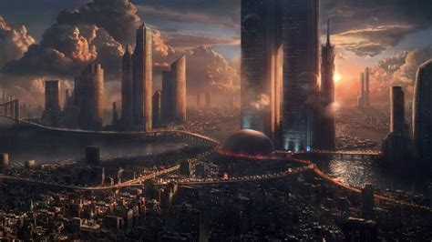 science fiction, futuristic city, city, clouds, sky, digital art, artwork, cityscape, futuristic ...