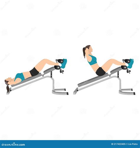 Woman Doing Decline Bench Sit Ups. Crunches Stock Vector - Illustration ...