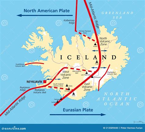 Geology of Iceland, Eurasian and North American Plate, Political Map Stock Vector - Illustration ...