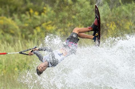 Dorien Llewellyn Tricks during Prelims at the 2023 IWWF World Waterski Championships. Photo ...