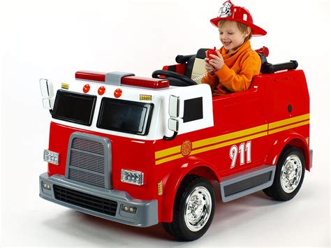 Fire Truck 4 Wheel Drive Kids Ride Battery Powered Electric Car w/Remote Control - Ride On Toys ...