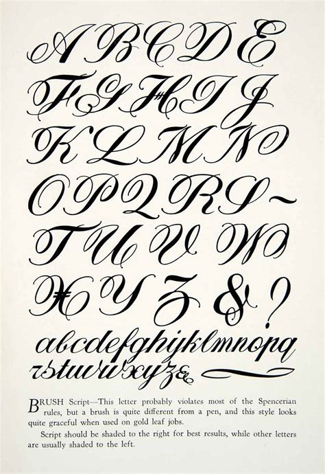 1928 Print Brush Script Typeface Graphic Alphabet Decorative Calligraphy Style | eBay