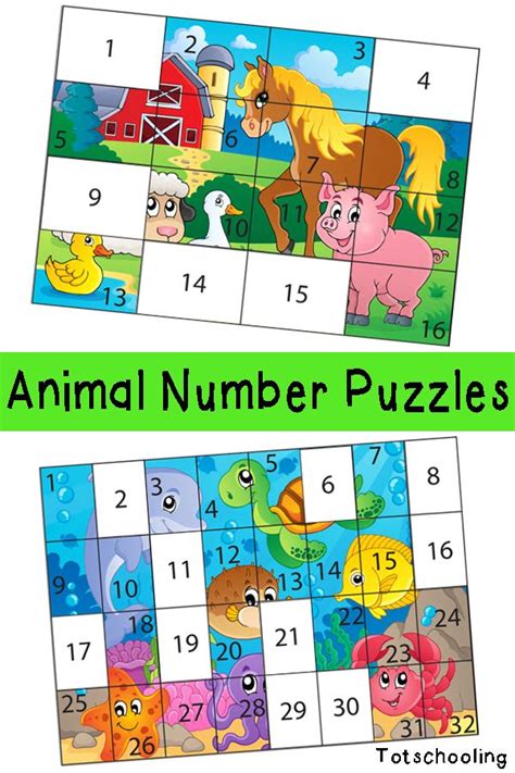 Free Animal Number Puzzles for Kids | Number puzzles, Puzzles for kids ...