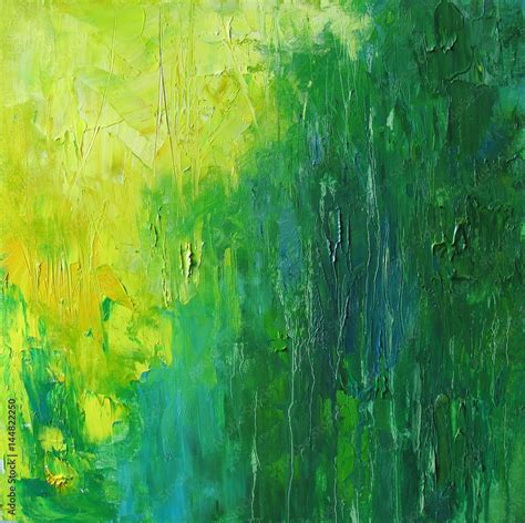 Abstract art background in green and yellow, original oil painting on canvas Stock Illustration ...