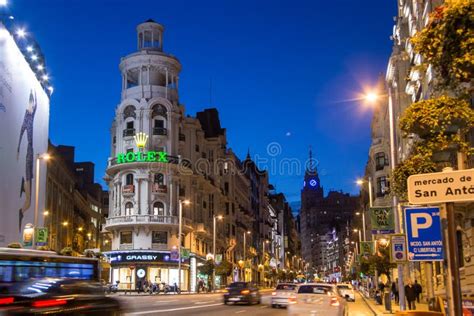 Gran Via in Madrid, Night Scene Editorial Stock Photo - Image of illuminated, landmarks: 87968803