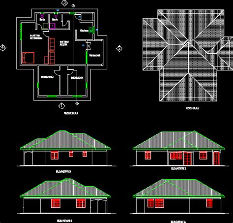 A Three Bedroomed Simple House DWG Plan for AutoCAD • Designs CAD