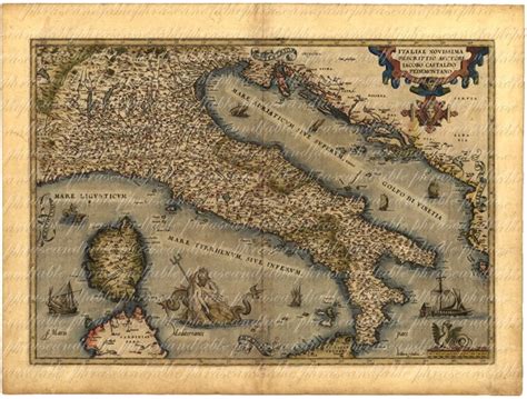 Map of Italy From 1500s Ancient Old World Cartography Exploring Sailing Vintage Digital Image ...