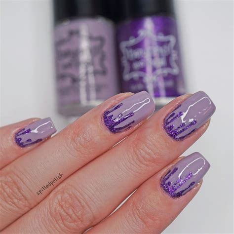 Purple Glitter Blood Drip Nails