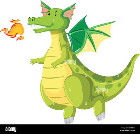 Cute Cartoon Dragon Breathing Fire