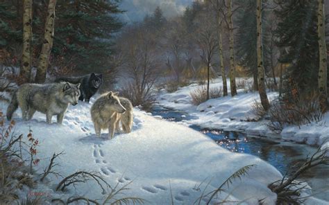 Mark Keathley, Valley of Shadows, Wolf, Forest, Winter, Snow, Painting Wallpapers HD / Desktop ...