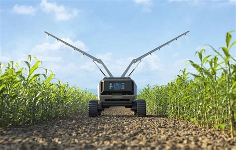 Free Photo | Agricultural robots work in smart farms robot spraying fertilizer on corn fields