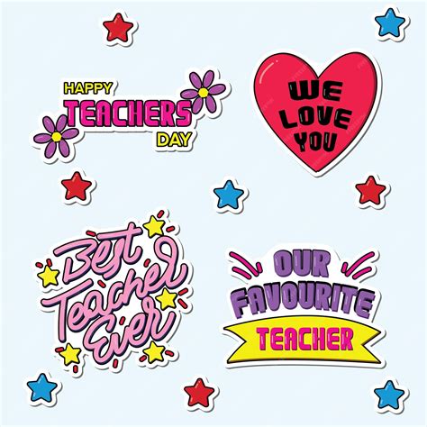 Premium Vector | Teacher day text stickers collection