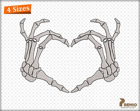 Skeleton Hands Embroidery Design, Skull Skeleton Hand Heart Embroidery ...