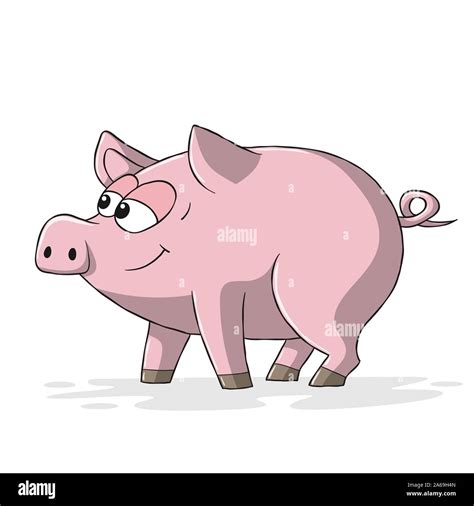 Funny cartoon pig. Hand drawn vector illustration with separate layers ...