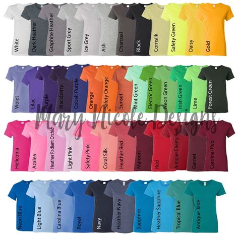 Gildan 500L Unisex Jersey Color Chart // Etsy Color Chart // Tshirt Color Chart - Etsy ...