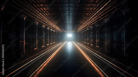 3d Render Abstract Background with Empty Dark Tunnel Stock Illustration ...