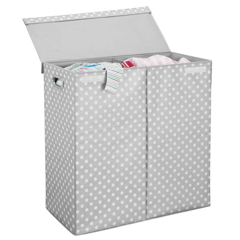 mDesign Divided Laundry Hamper Basket with Lid, Chrome Handles | eBay