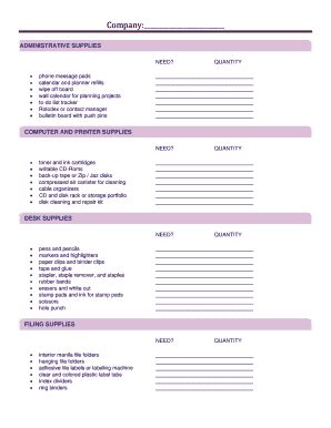 Office Supplies List Template