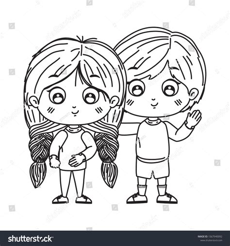 Girl Boy Cartoon Design Kids Friendship: vector de stock (libre de ...