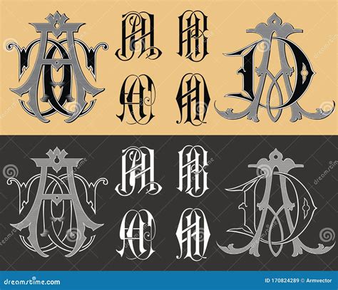 Vintage Monogram Tattoo. Letters AA,AB,AC.AD Cartoon Vector | CartoonDealer.com #170824289