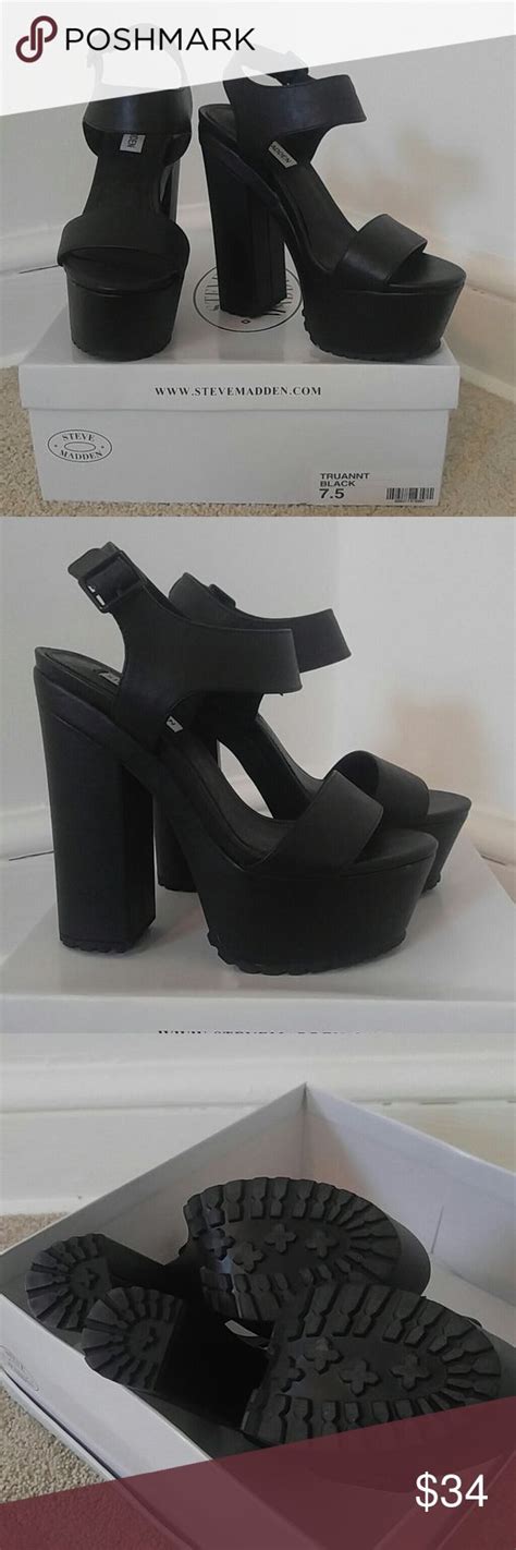 Steve Madden Black Chunky Platform Heels | Black chunky platform heels, Platform heels chunky ...