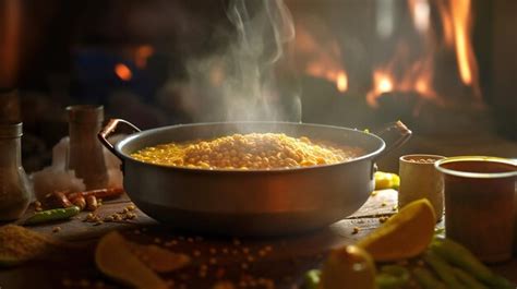 Premium AI Image | A bowl of food with a fire in the background