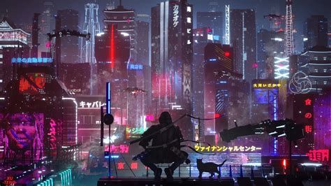 Ninja Cyberpunk Night City 4K #830h Wallpaper PC Desktop