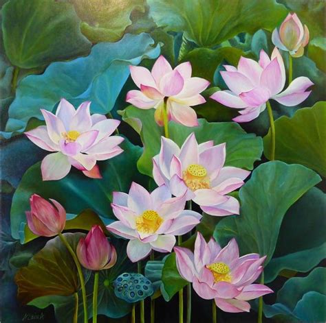 Flower Paintings | Flower painting, Lotus flower painting, Large oil painting