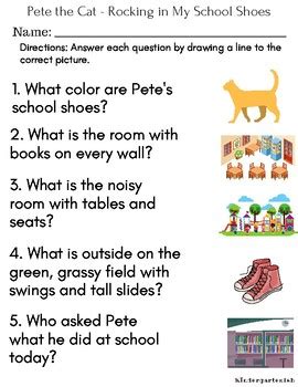 Pete the Cat Rocking in My School Shoes Comprehension by KindergartenIsh