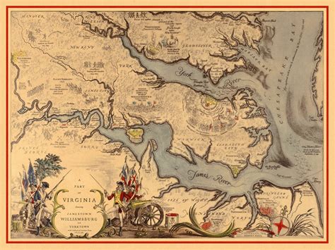 Map of Virginia 1585–1781 with Williamsburg, Jamestown, Yorktown