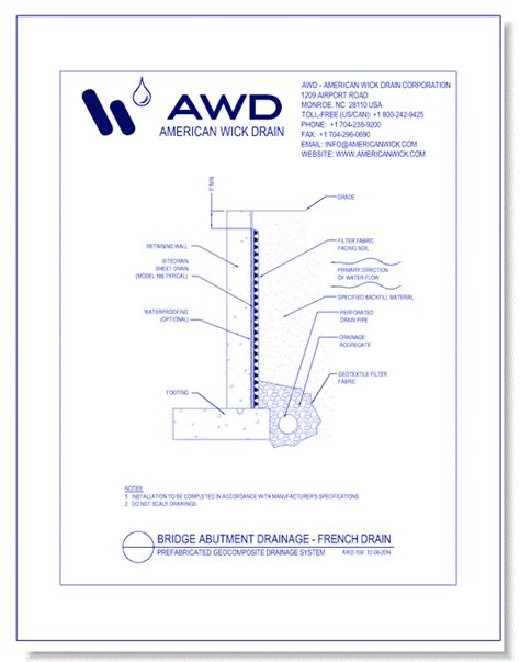 AWD-106 Bridge Abutment Drainage - French Drain - CADdetails