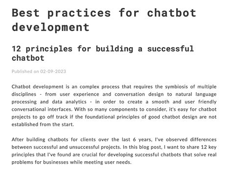 Best practices for chatbot development: 12 principles for building a ...