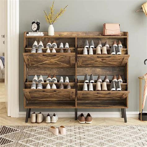 Large Shoe Cabinet with 4 Flip Drawers, Freestanding Shoe Cabinet Orga