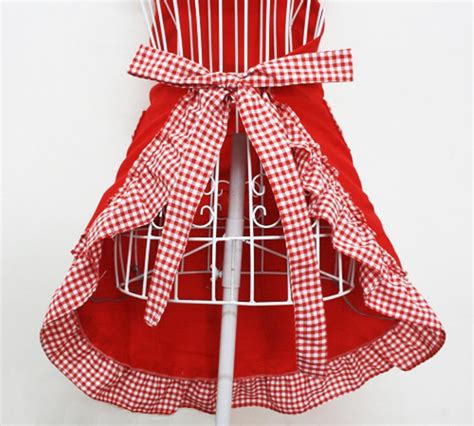 Hyzrz Cute Red Cotton Flirty Womens Aprons Fashion for Girls Vintage Cooking Retro Apron with ...