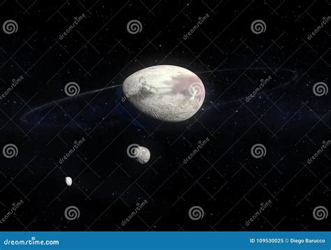 Artwork of Haumea Ellipsoidal Dwarf Planet with Rings in the Kuiper Belt and Its Moons HiÊ»iaka ...