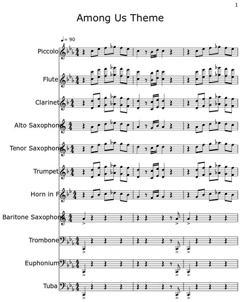 Among Us Theme - Sheet music for Piccolo, Flute, Clarinet, Alto Saxophone, Tenor Saxophone ...