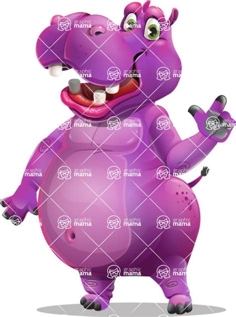 Purple Hippo Cartoon Character Set / Making a point | GraphicMama